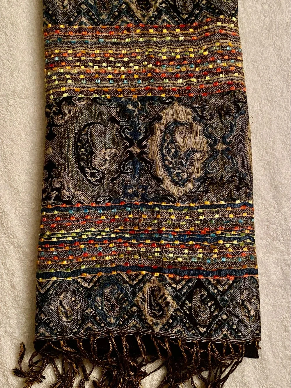 The Paper Store NWT Bohemian Paisley Pashmina Shawl Wrap Multi Color Black